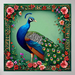 Arte de Pavo Real Elegante para Pared   Ave Floral