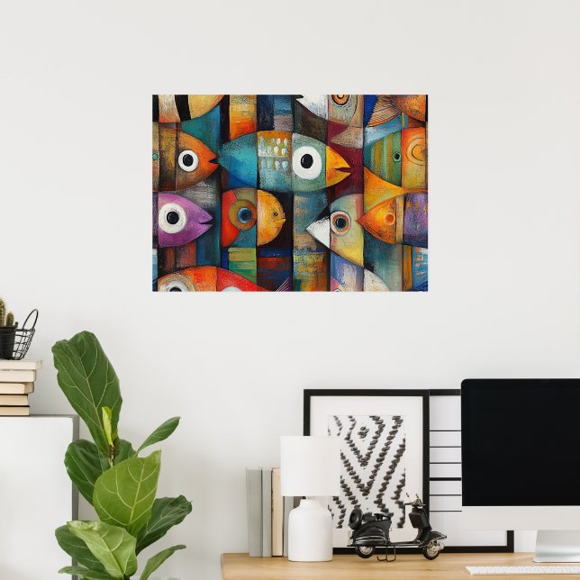 Arte de peces abstractos coloridos (Oficina en casa)
