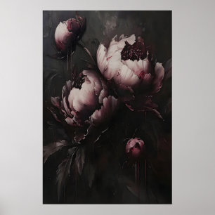 Arte de Peonía Oscura Floral Melancólica Naturalez