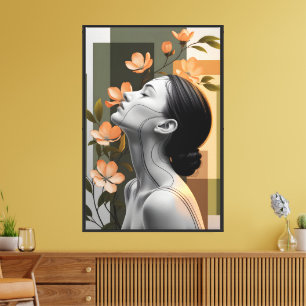 Arte de perfil de mujer botánica minimalista
