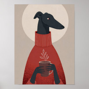 Arte de perro acogedor: taza y vapor