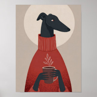 Arte de perro acogedor: taza y vapor