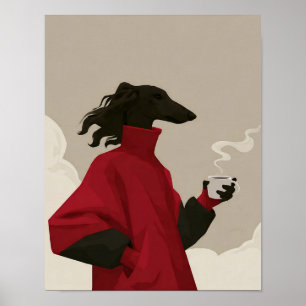 Arte de perro con abrigo rojo moderno