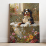 Arte de perro de montaña de Bernese, arte de baño<br><div class="desc">Arte con un juguetón perro de montaña de Bernese que disfruta de un relajante baño lleno de burbujas y hermosas flores. Esta encantadora obra de arte le da un toque de calidez y personalidad a su espacio,  lo que le hace sentir más acogedor y alegre.</div>