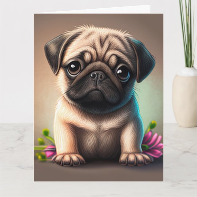 ARTE DE PERRO DE PUG CUALQUIER TARJETA DE RECIBIMI (Anverso)