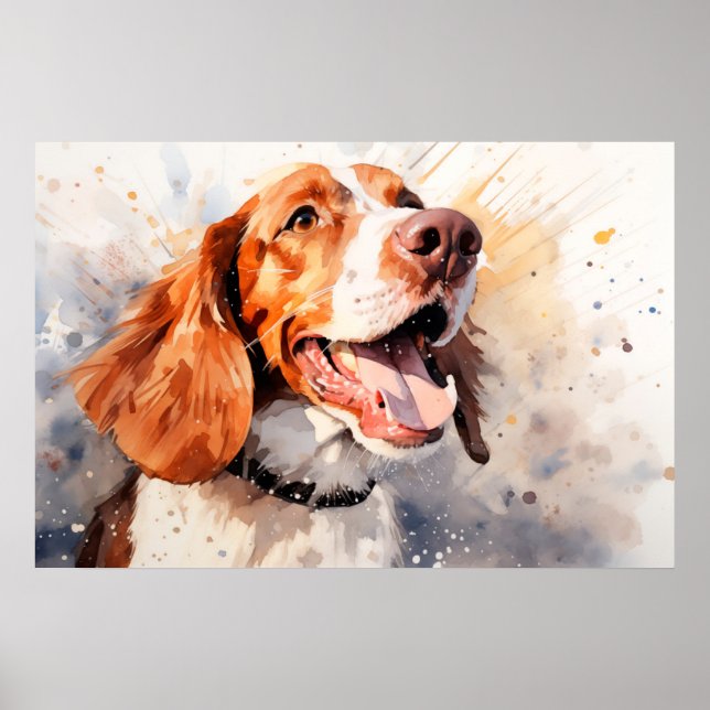 Arte de perro en acuarela feliz Impresión (Frente)