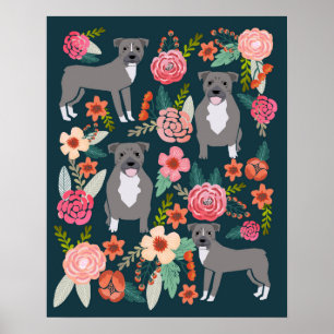 Arte de Perro Floral Pitbull Terrier