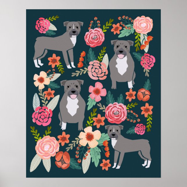 Arte de Perro Floral Pitbull Terrier (Frente)