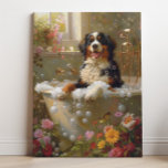 Arte de perros de montaña de Bernese | Bernés En B<br><div class="desc">Arte con un juguetón perro de montaña de Bernese que disfruta de un relajante baño lleno de burbujas y hermosas flores. Esta encantadora obra de arte le da un toque de calidez y personalidad a su espacio,  lo que le hace sentir más acogedor y alegre.</div>