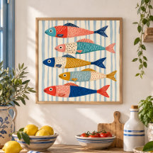 Arte de pescado sardina colorido decoración de coc