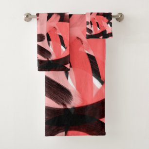 Arte de pincel negro rosado de coral abstracto mod