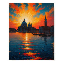 Arte de pintura al óleo de puesta de sol vintage d