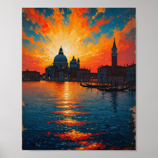 Arte de pintura al óleo de puesta de sol vintage d