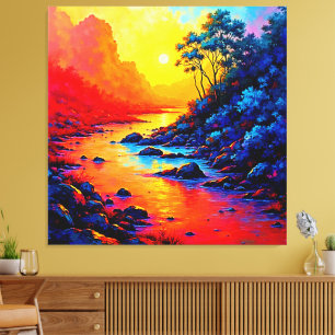 Arte de pintura de bosque y río de neón