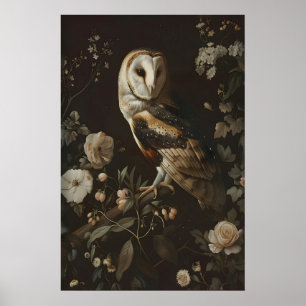 Arte de pintura de búho de granero vintage flor im