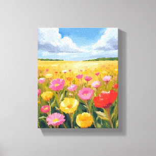 Arte de pintura de paisaje de campo de flores