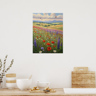 Arte de pintura de paisaje de prado en flor