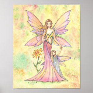 Arte de pintura en acuarela de hadas madre e hija