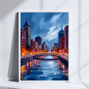 Arte de pintura en acuarela de noches de ciudad
