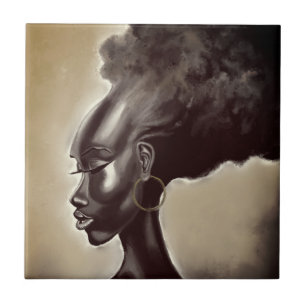 Arte de Pintura en Baldosa Cerámica de Mujer Afric