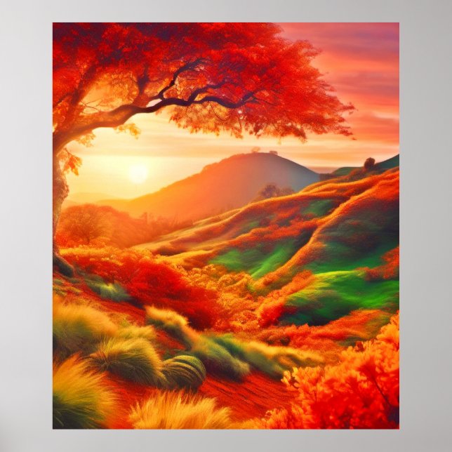 Arte de pintura paisajística del atardecer de otoñ (Frente)
