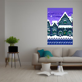 Arte de Pixel, ciudad en la nieve | Poster de arte