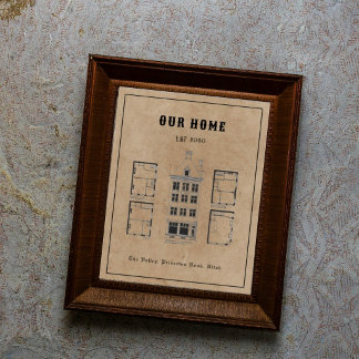Arte de plano de casa personalizado vintage