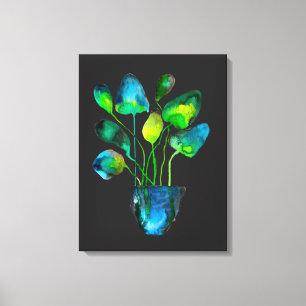Arte de planta acuarela abstracto verde y azul