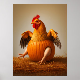 Arte de pollo con calabaza, arte divertido de muro