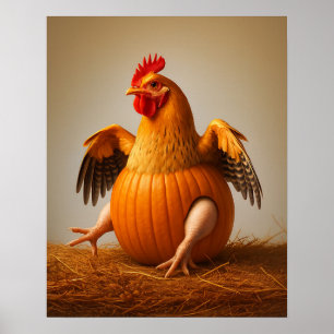Arte de pollo con calabaza, arte divertido de muro