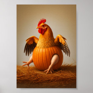 Arte de pollo con calabaza, arte divertido de muro