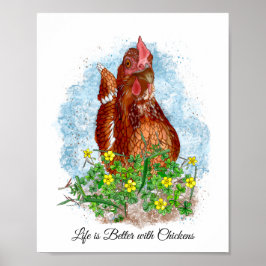 Arte de pollo dibujado a mano y cita