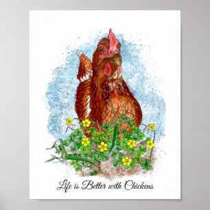 Arte de pollo dibujado a mano y cita