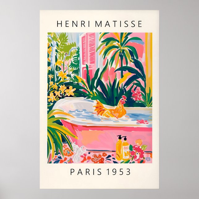 Arte de pollo estilo Matisse divertido rosa (Frente)