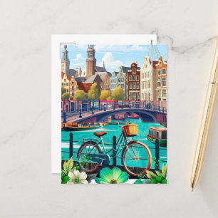 Arte de postal de viaje de Ámsterdam, postales de