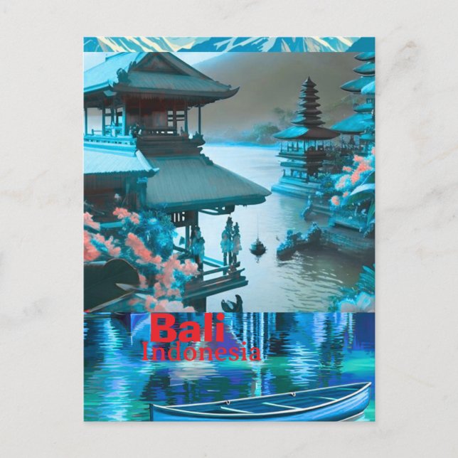 Arte de postal de viaje de Bali, horizonte de Bali (Anverso)