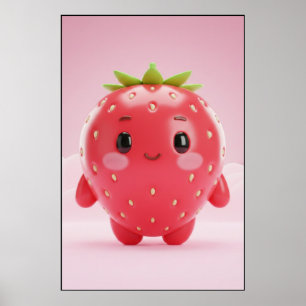 Arte de póster de personaje de fresa lindo