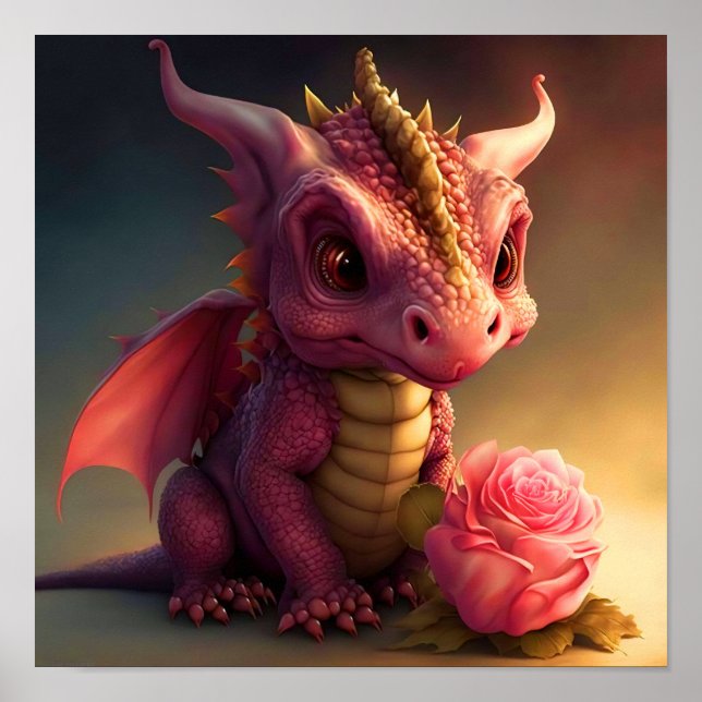 Arte de póster de Pinkie - Dragón rosa con una ros (Frente)