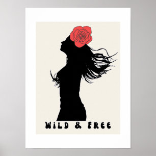 Arte de Póster de Rosa Silueta de Mujer Salvaje y