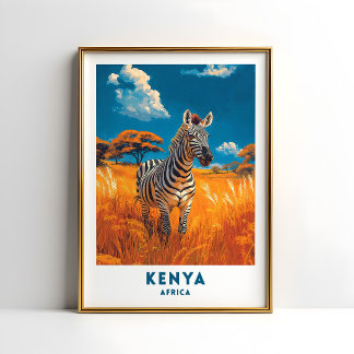Arte de póster de viaje de safari de cebra de Keni