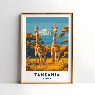 Arte de póster de viaje de safari de jirafa de Tan