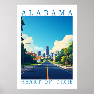 Arte de póster de viaje retro de Alabama Heart of 