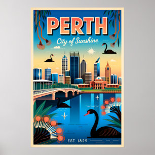 Arte de Póster de Viaje Retro de Perth Australia