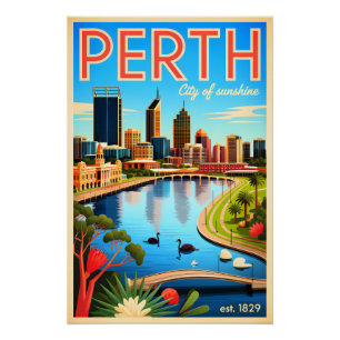 Arte de póster de viaje retro de Perth Australia