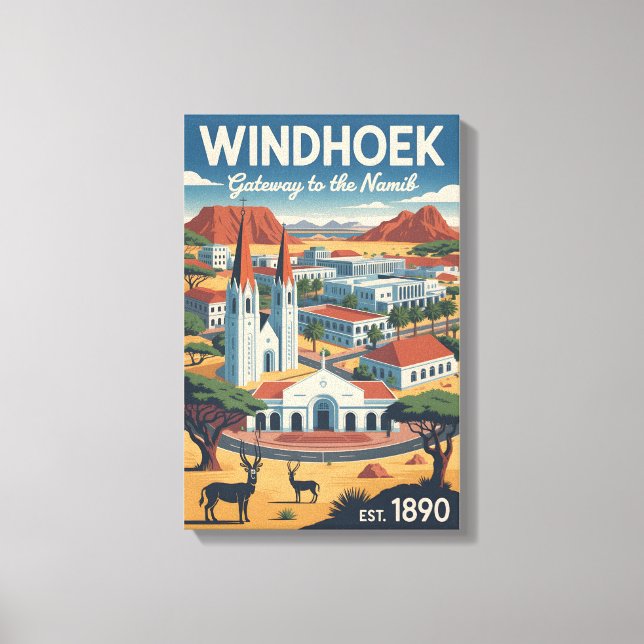 Arte de póster de viaje retro de Windhoek Namibia (Anverso)