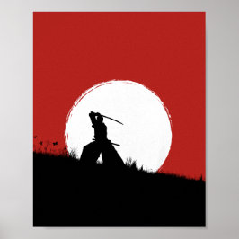 Arte de póster del sol silueta del guerrero samurá