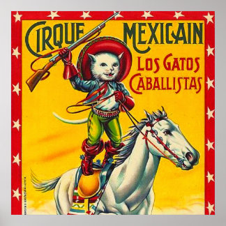 Arte de póster vintage de circo mexicano de gato d