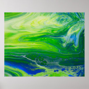 Arte de Pour Acrílico en el paisaje marino verde a