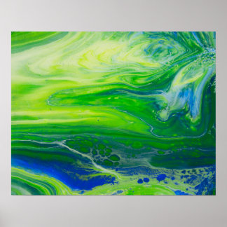 Arte de Pour Acrílico en el paisaje marino verde a