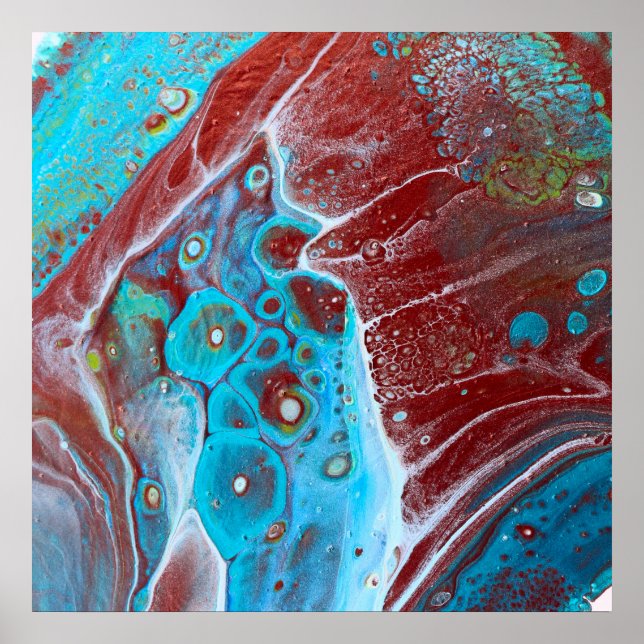 Arte de Pour Acrílico verde azulado y de Cobre (Frente)